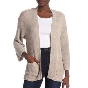 CENY Cardigan Sweater Size Medium Taupe NWT Front Pockets COZY Knit 3/4 Sleeve